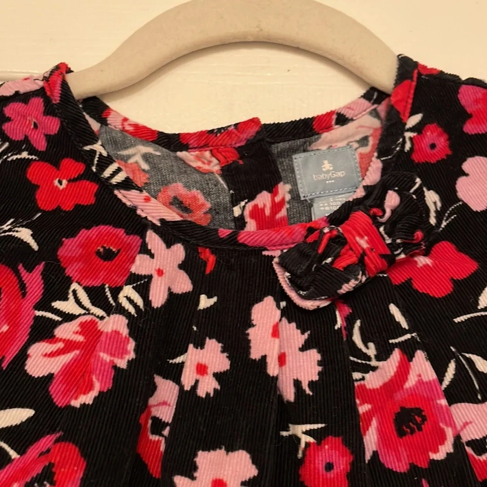 Gap Baby(3yrs) Black and Pink Poppy Corduroy Short Sleeve Dress - Size 3T